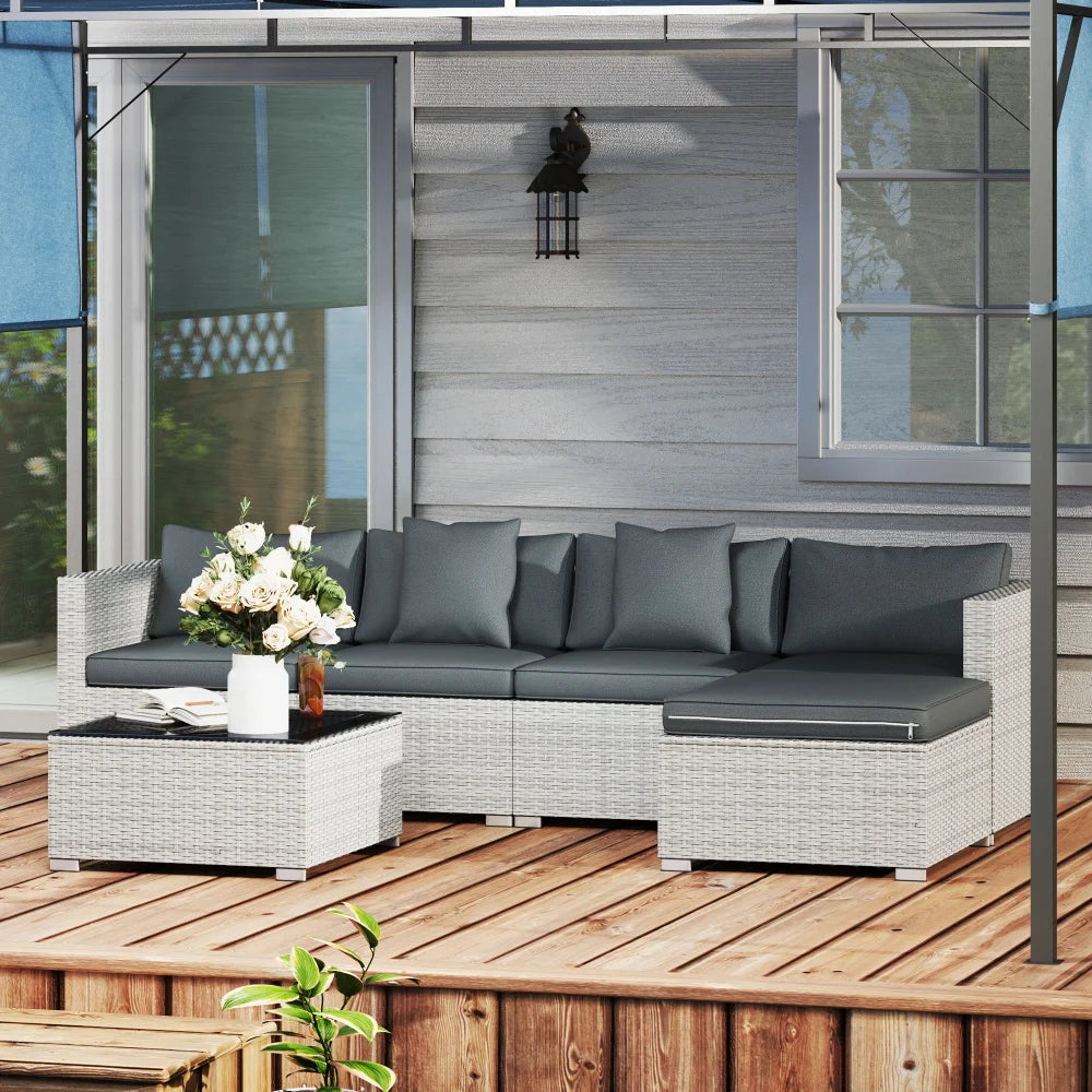 6-Piece Rattan Corner Sofa Set, Mixed Grey