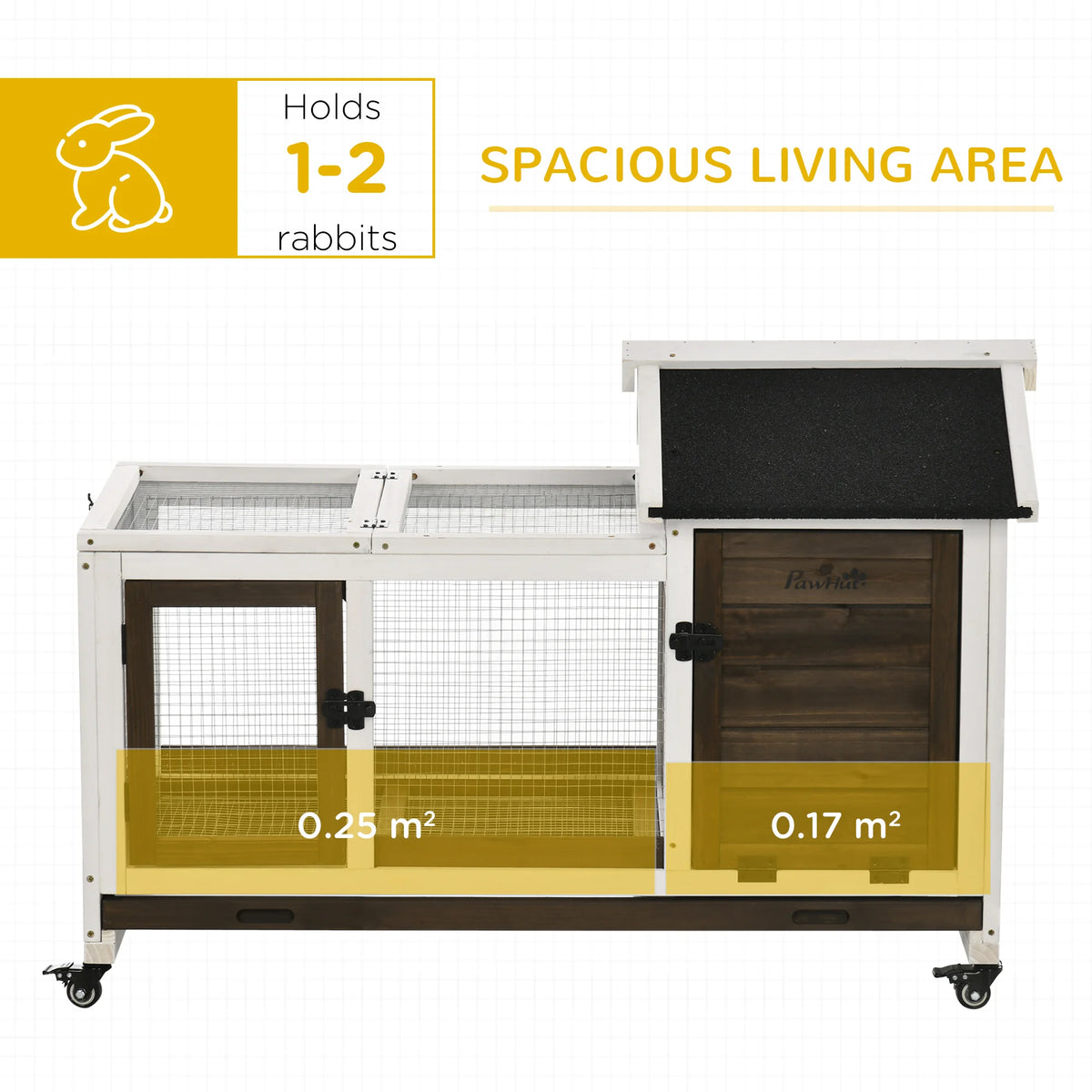 Wooden Rabbit Hutch on Wheels 108x58x73.5cm with Run Openable Roof and Removable Tray Fir Wood