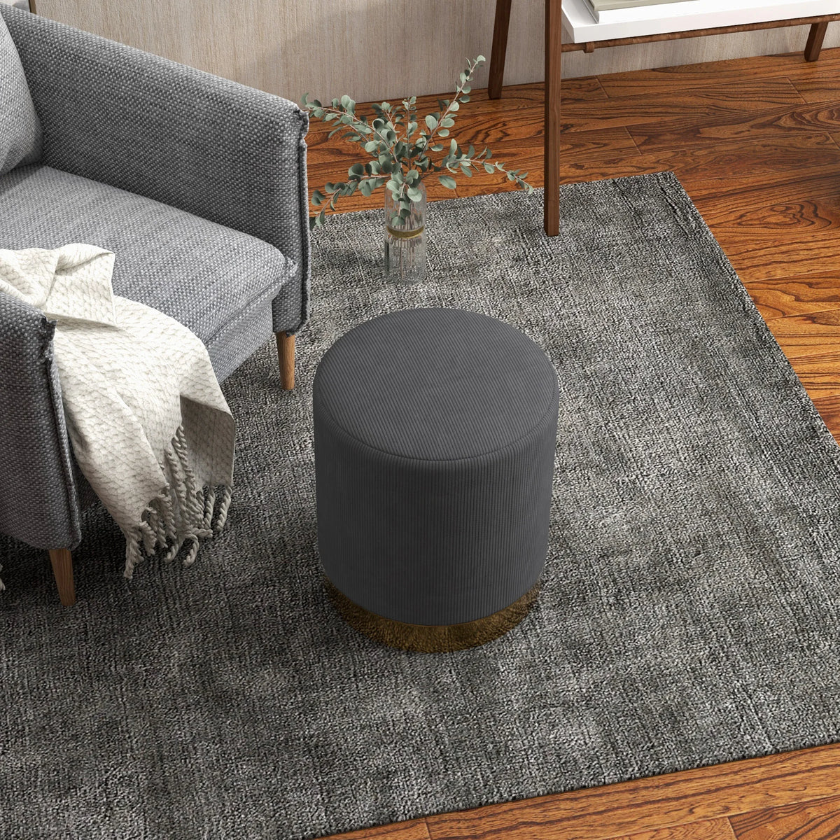 Modern Round Footstool, Fabric Upholstered Foot Rest