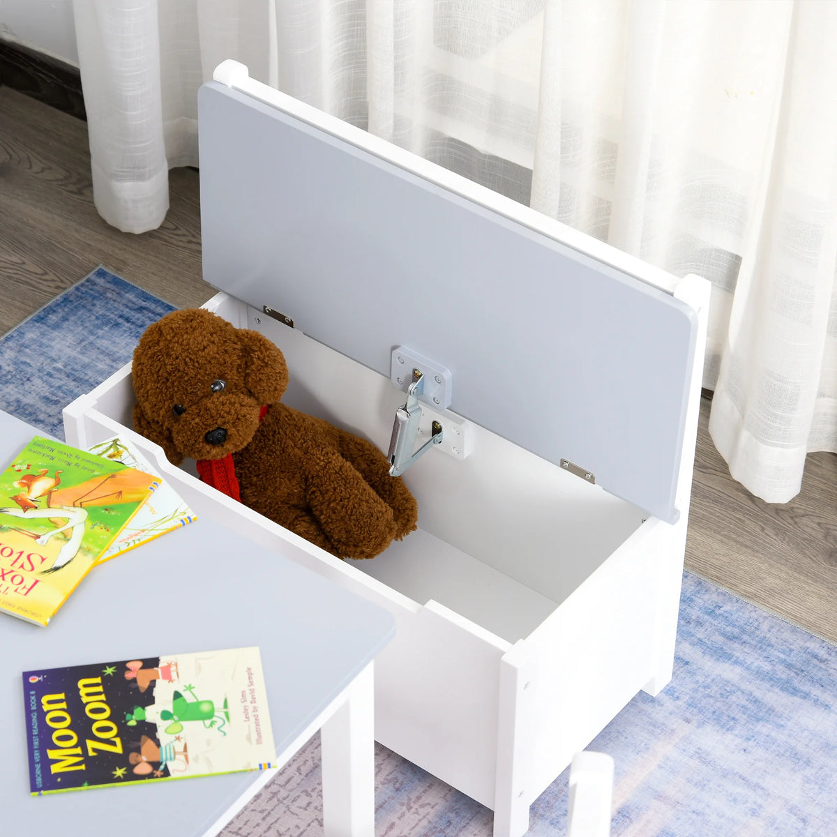 4-Piece Kids Table and Chair Set with Storage Bench