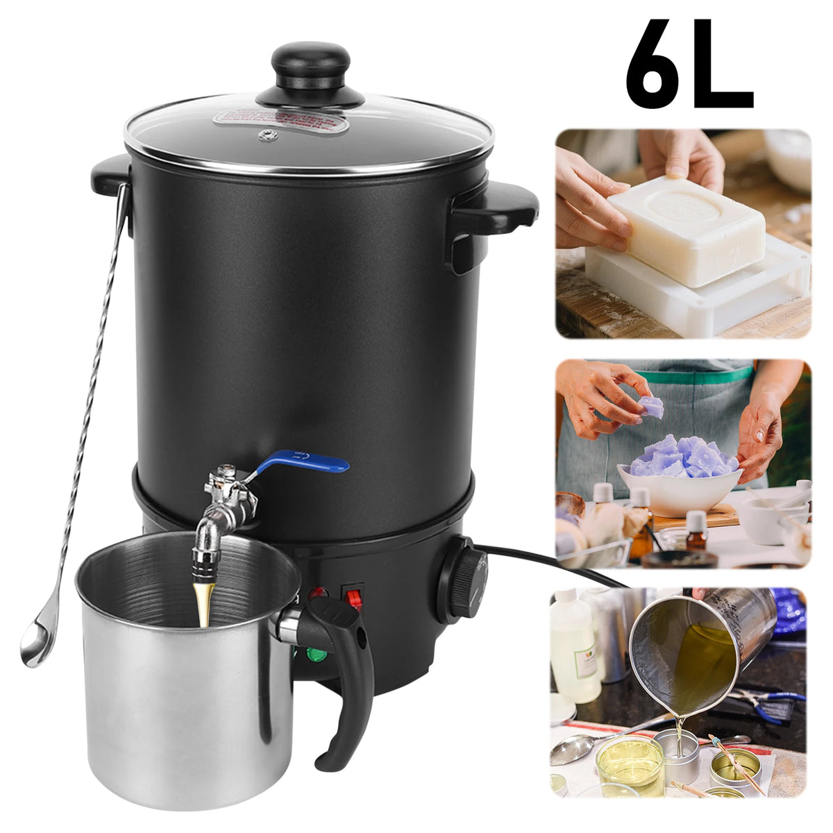 6L Electric Wax Melting Pot with Pouring Spout for Candle and Soap Making