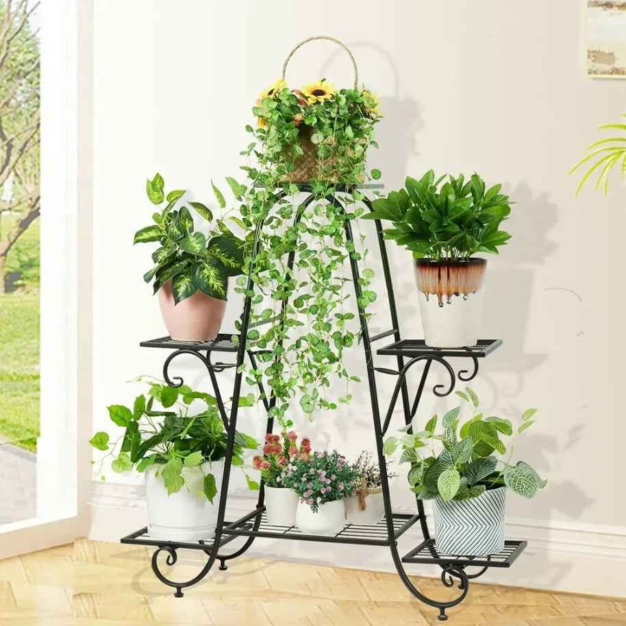 6 Tier Metal Plant Stand 78.6x24.5x74.3cm Anti-Rust Black 10kg per Tier for Garden Patio Balcony Indoor Outdoor