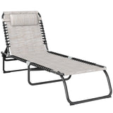 2 Piece Sun Lounger Set Folding Reclining Chaise Chair with 4 Position Backrest and Steel Frame for Beach Pool and Patio