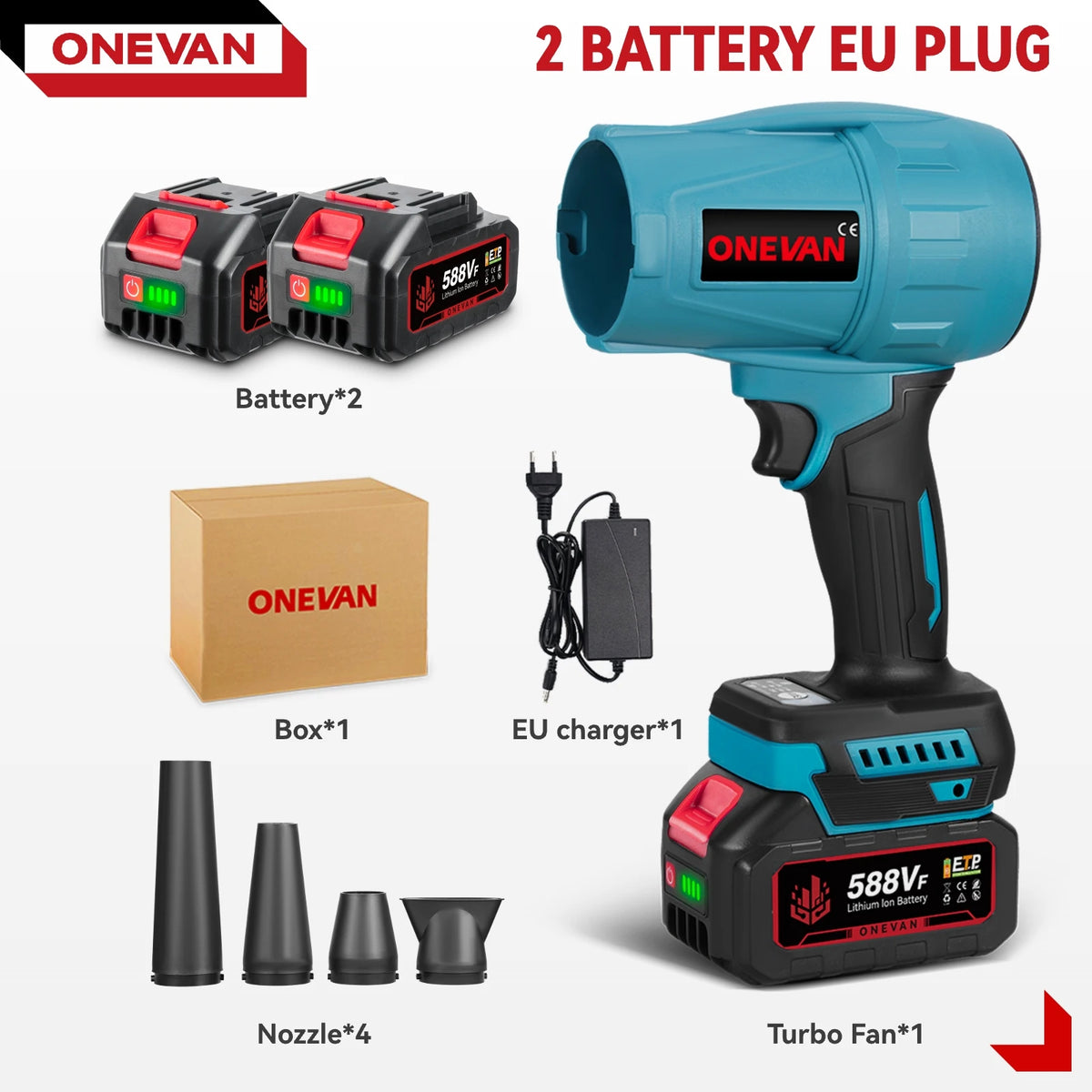 Cordless Brushless Turbo Blower for Makita 18V Batteries, 4 Nozzles