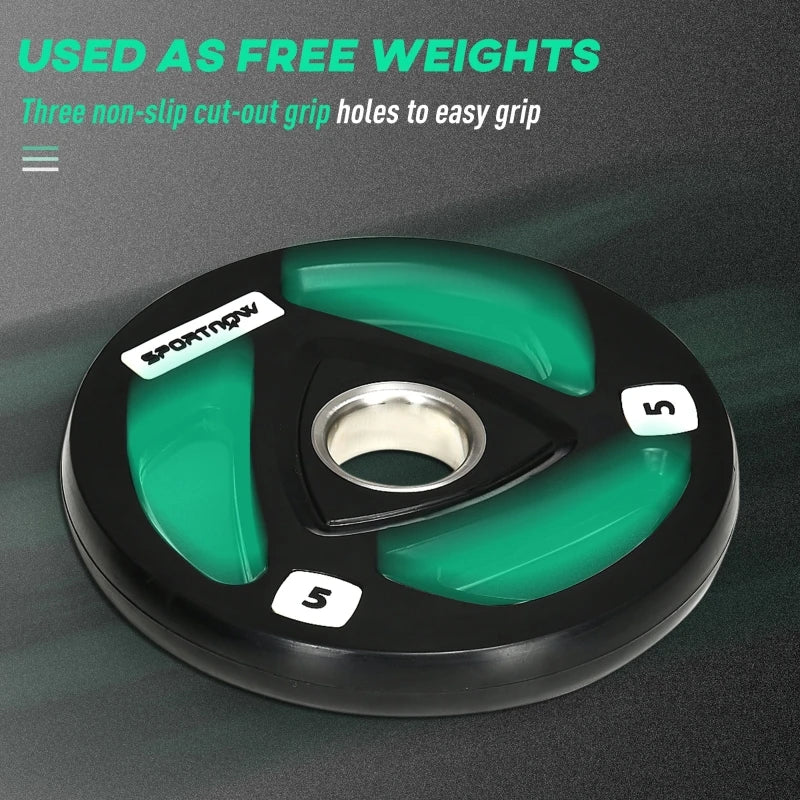 Weight Plates 2 x 5kg Tri Grip Rubber Coated with 5cm Holes Steel 24x24x3.5cm Home Gym Black