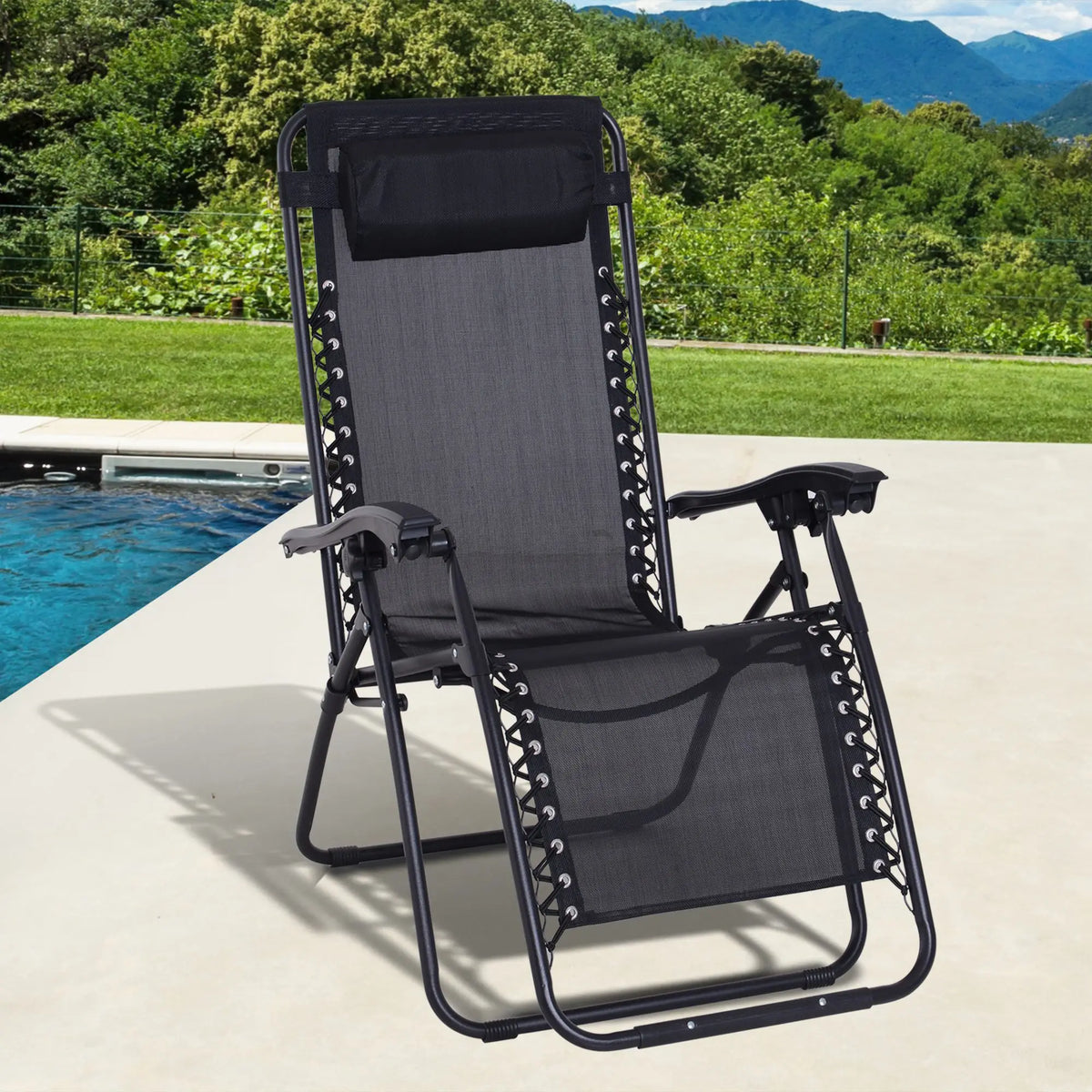 Zero Gravity Chair, Metal Frame Texteline Armchair, Outdoor Folding and Reclining Sun Lounger, Black