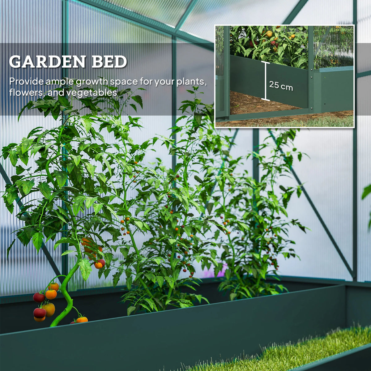 6 x 6ft Walk-in Polycarbonate Greenhouse with Aluminium Frame and Foundation