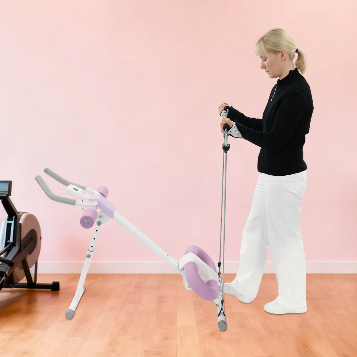 Foldable Abdominal Trainer Machine with LCD Display Adjustable Core Workout Equipment