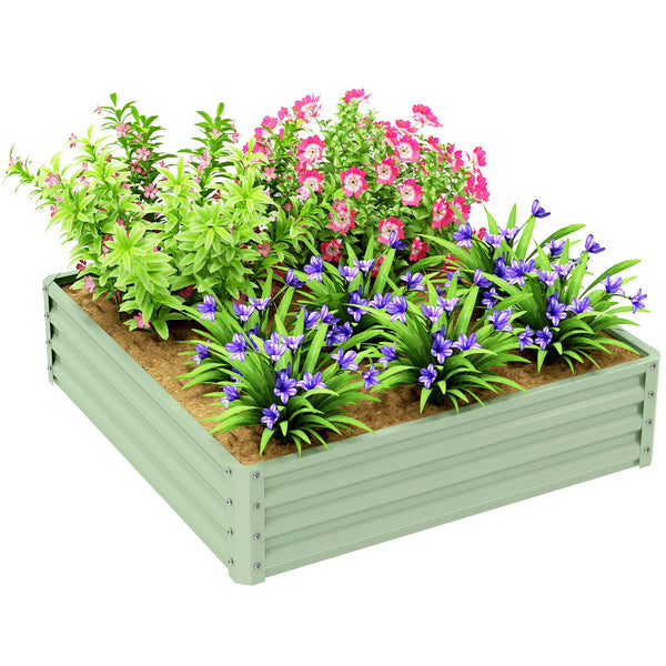 432L Square Raised Garden Bed, Galvanised Planter Box Outdoor with Open Bottom, Metal Raised Garden Bed Kit