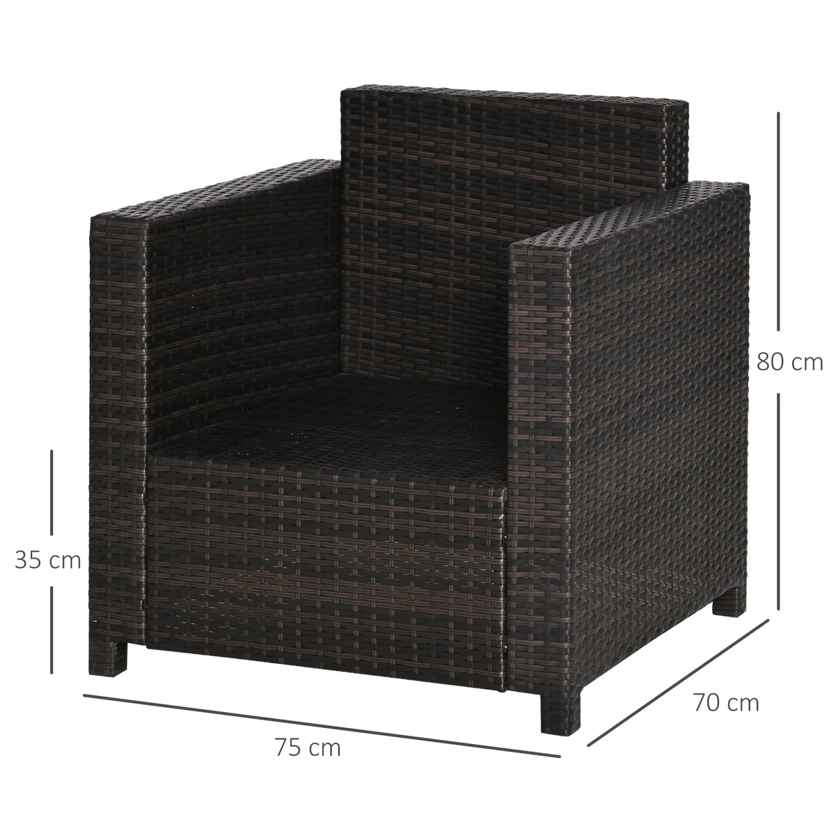 Single Seater Rattan Chair Sofa with 10cm Thick Padded Cushion, All-Weather PE Wicker Armchair