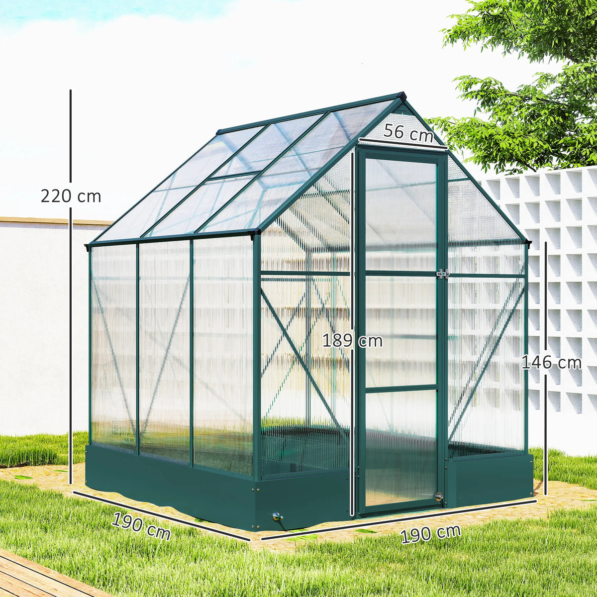 6 x 6ft Walk-in Polycarbonate Greenhouse with Aluminium Frame and Foundation