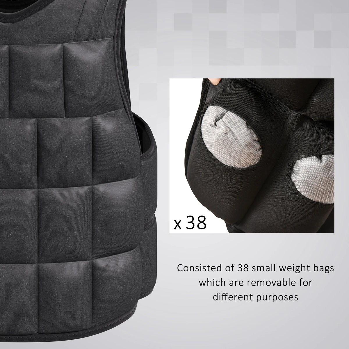 15kg Weighted Vest, Adjustable Running Weight Vest with 38 Weight Bags, Men's & Women's Cardio Exercise, Black