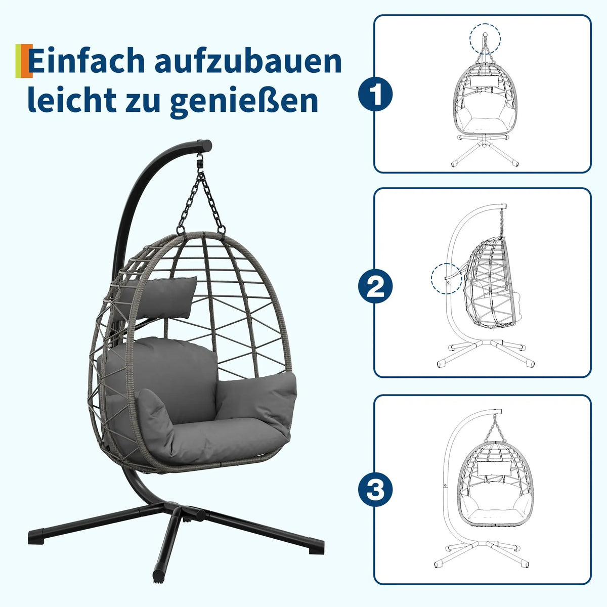 Outdoor Hanging Egg Chair with Stand, Waterproof Cushion & Rain Cover