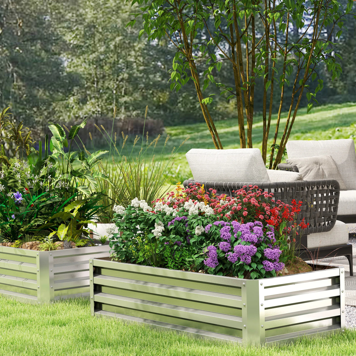 Galvanised Steel Raised Garden Bed, 120 x 60 x 30.5cm, Silver