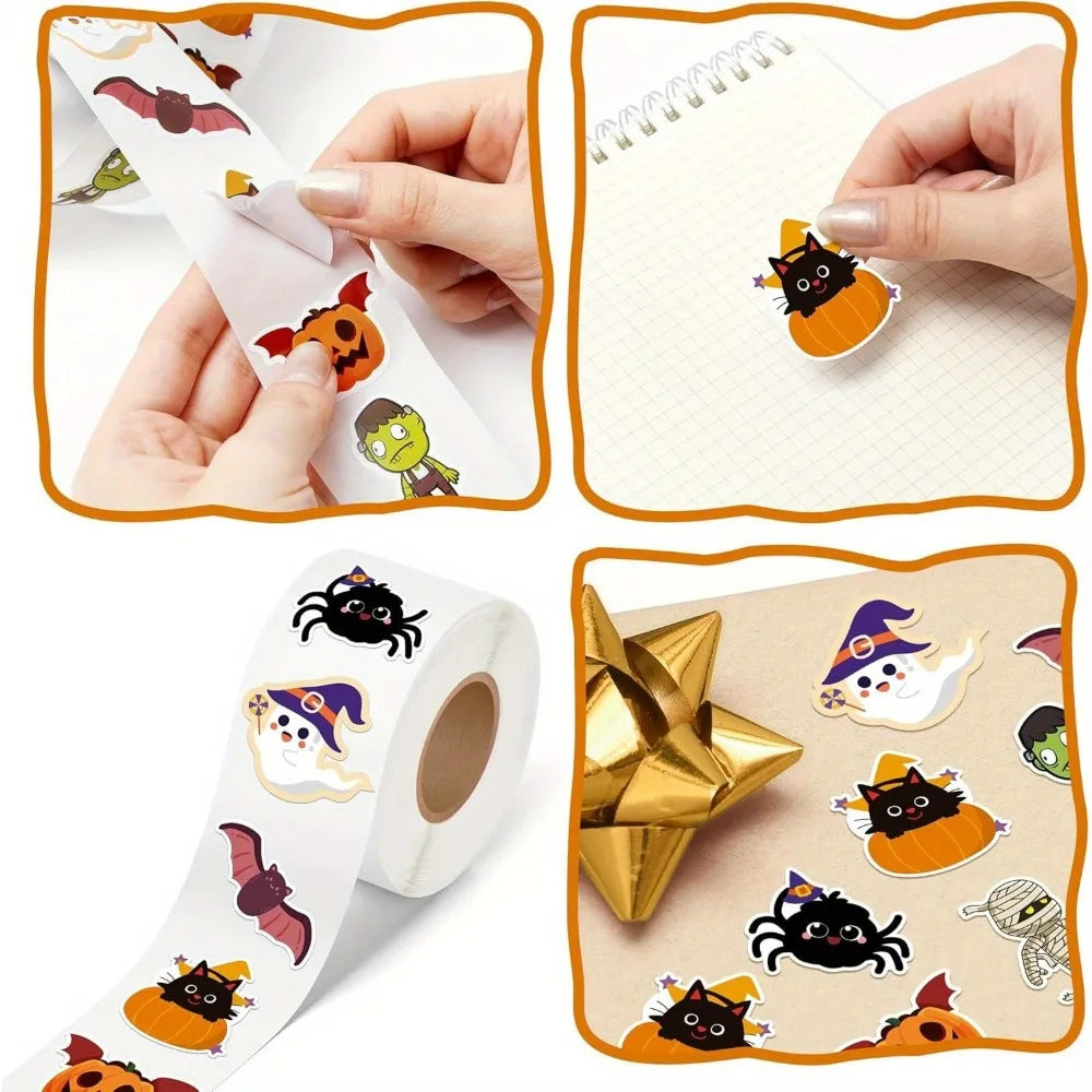 Halloween Sticker Roll with Pumpkin, Ghost, Bat and Skeleton Designs