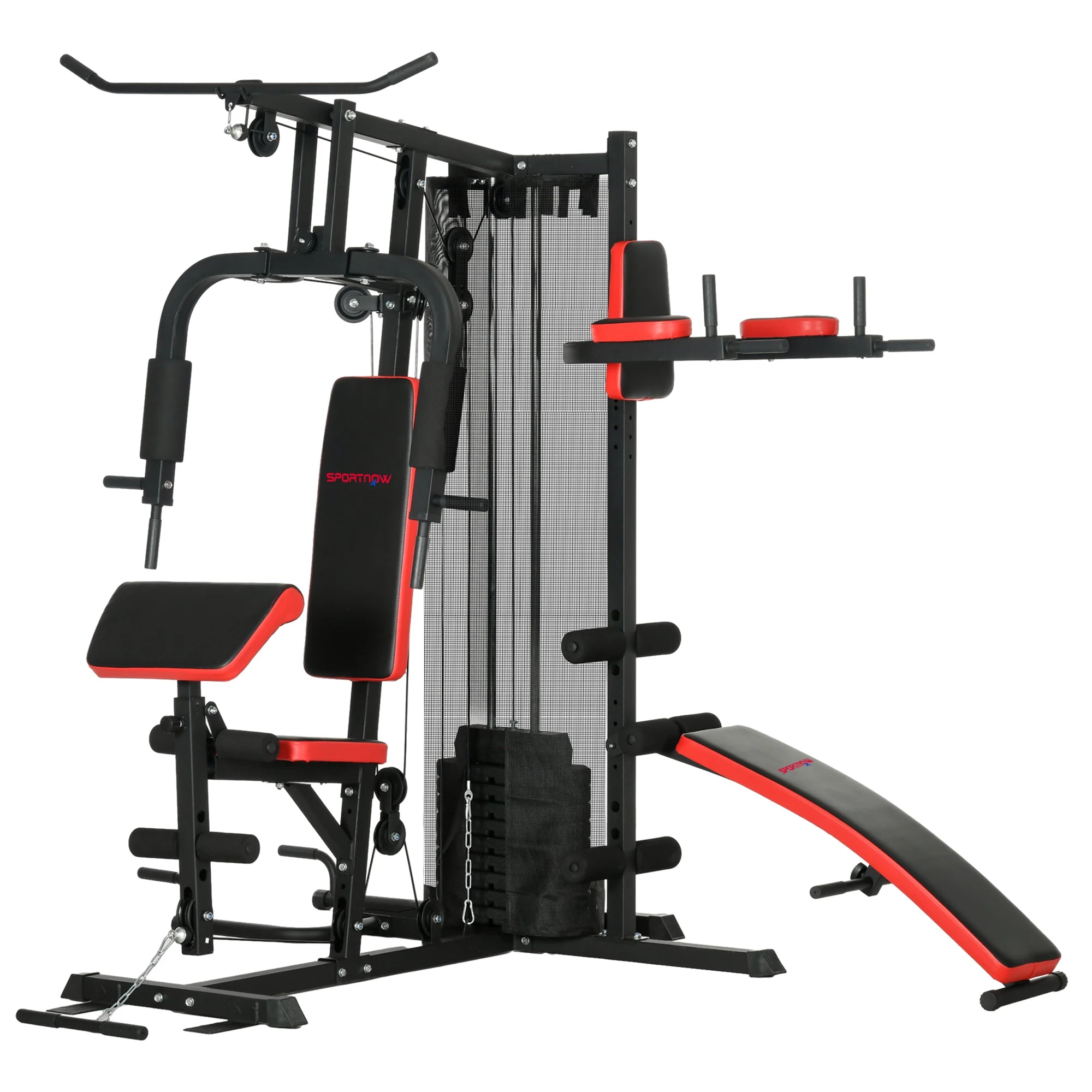 Multi Gym Workout Station 65kg Weight Stack Lat Pulldown Pec Fly Leg Curl Sit Up Bench Dip Station Home Gym