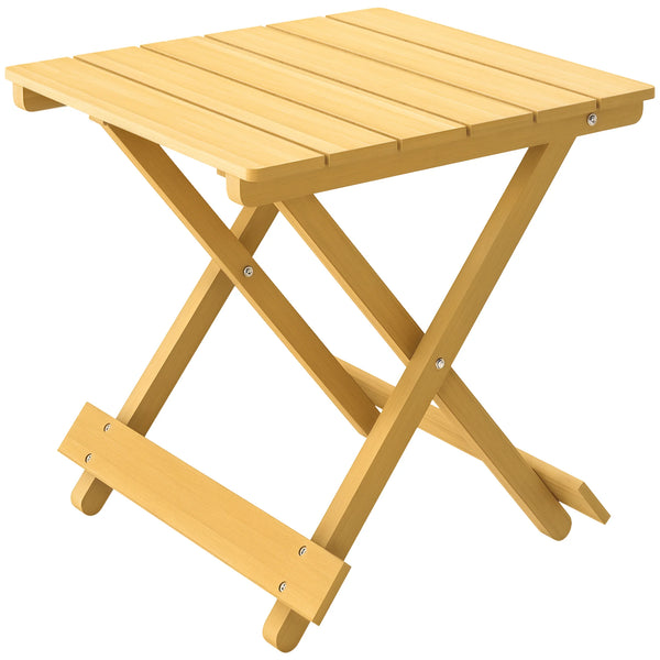 Fir Wood Folding Coffee Table, Lightweight Portable Garden Side Table with Slatted Top