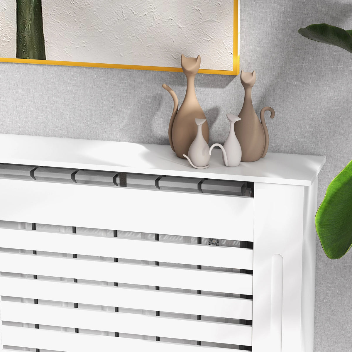Radiator Cover with Horizontal Slats and Display Shelf, 152 x 19 x 81cm, White