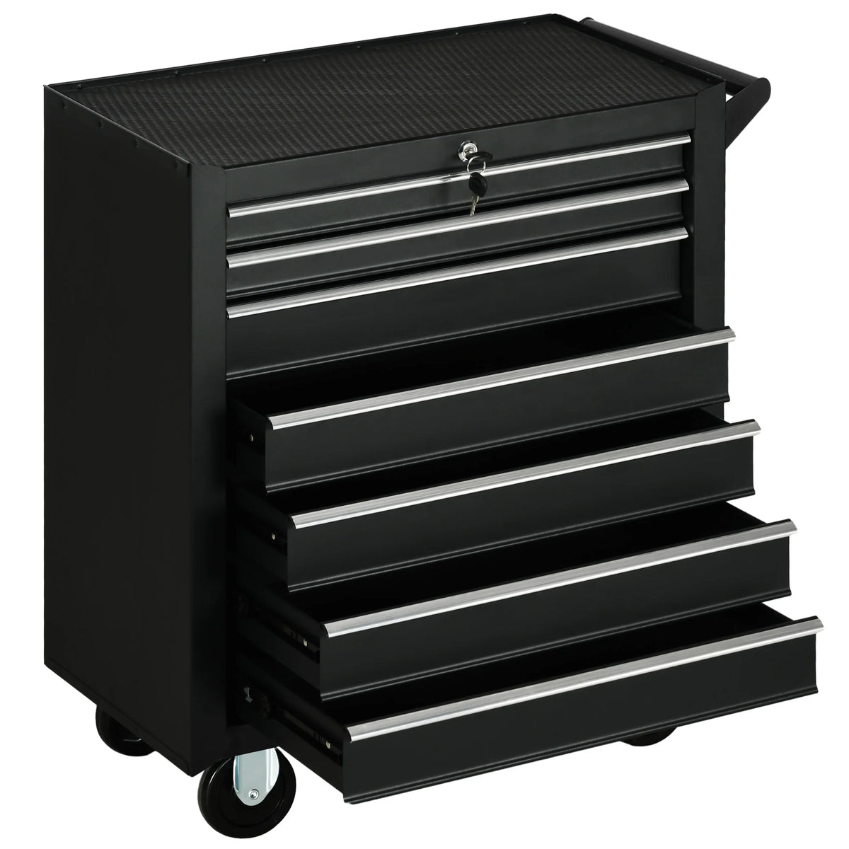 7-Drawer Rolling Tool Cabinet with Lockable Top Chest, Steel, Black