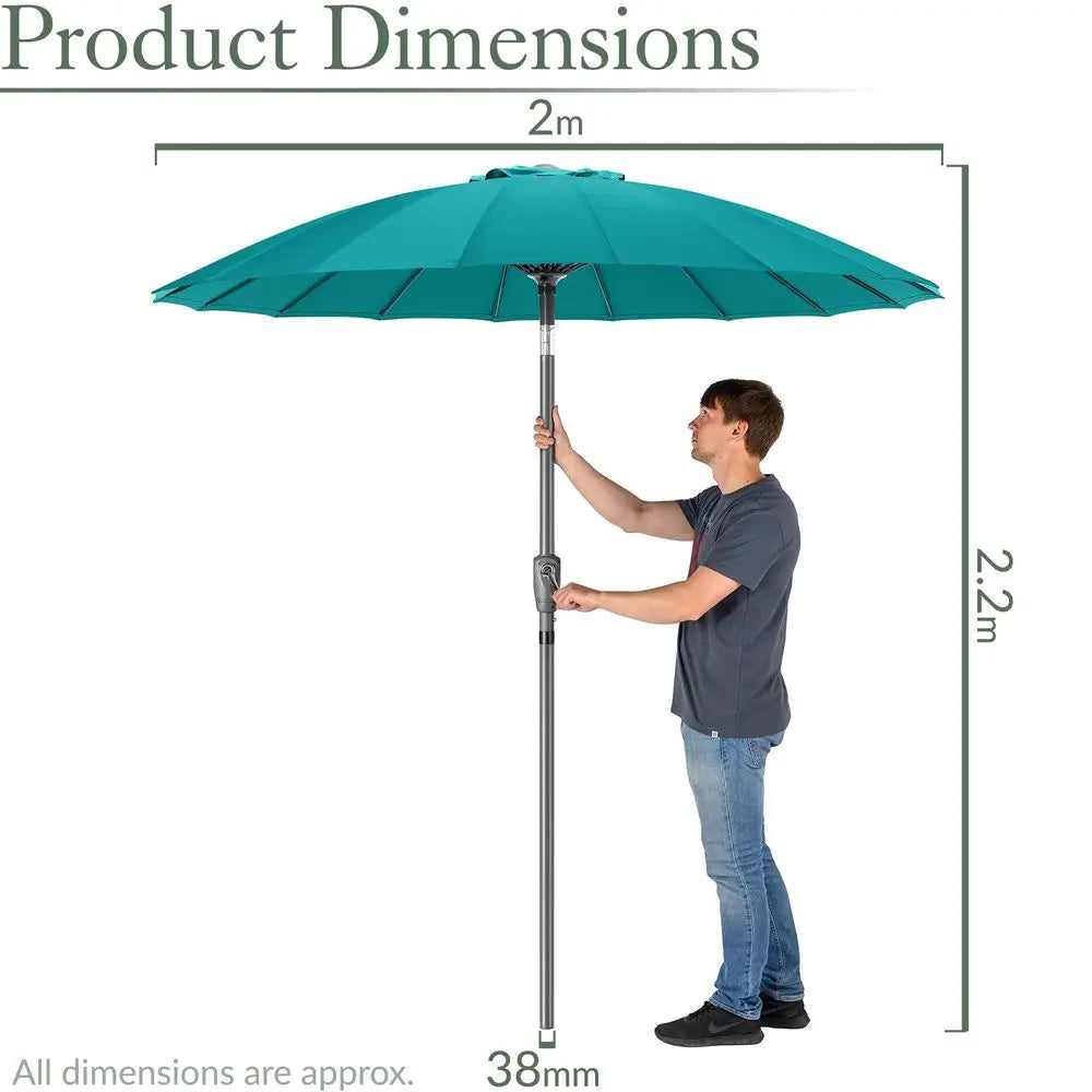 2m Shanghai-Style Tilting Garden Parasol with Crank Handle, Turquoise