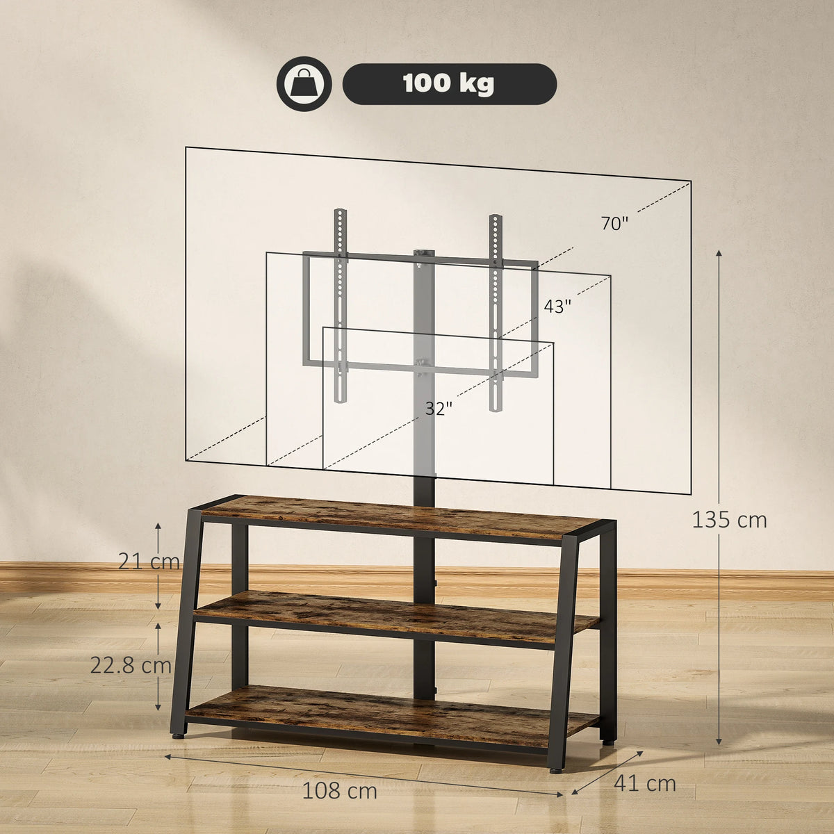 TV Stand Cabinet with Swivel Bracket for 32-70 Inch TVs