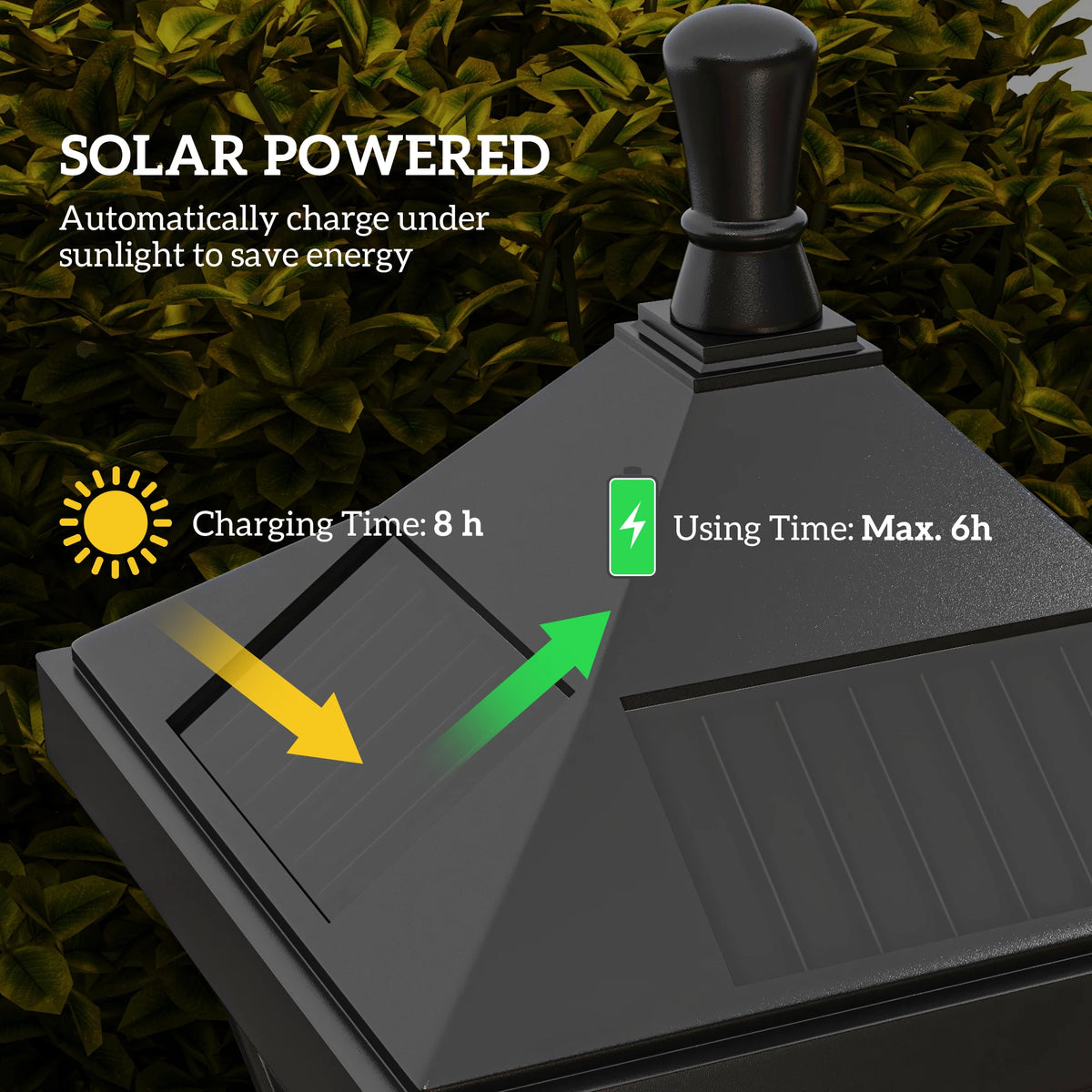 Solar Garden Lamp Post 1.3m LED Outdoor Light IP44 Dusk to Dawn with 6 Hour Run Time Ground Spike