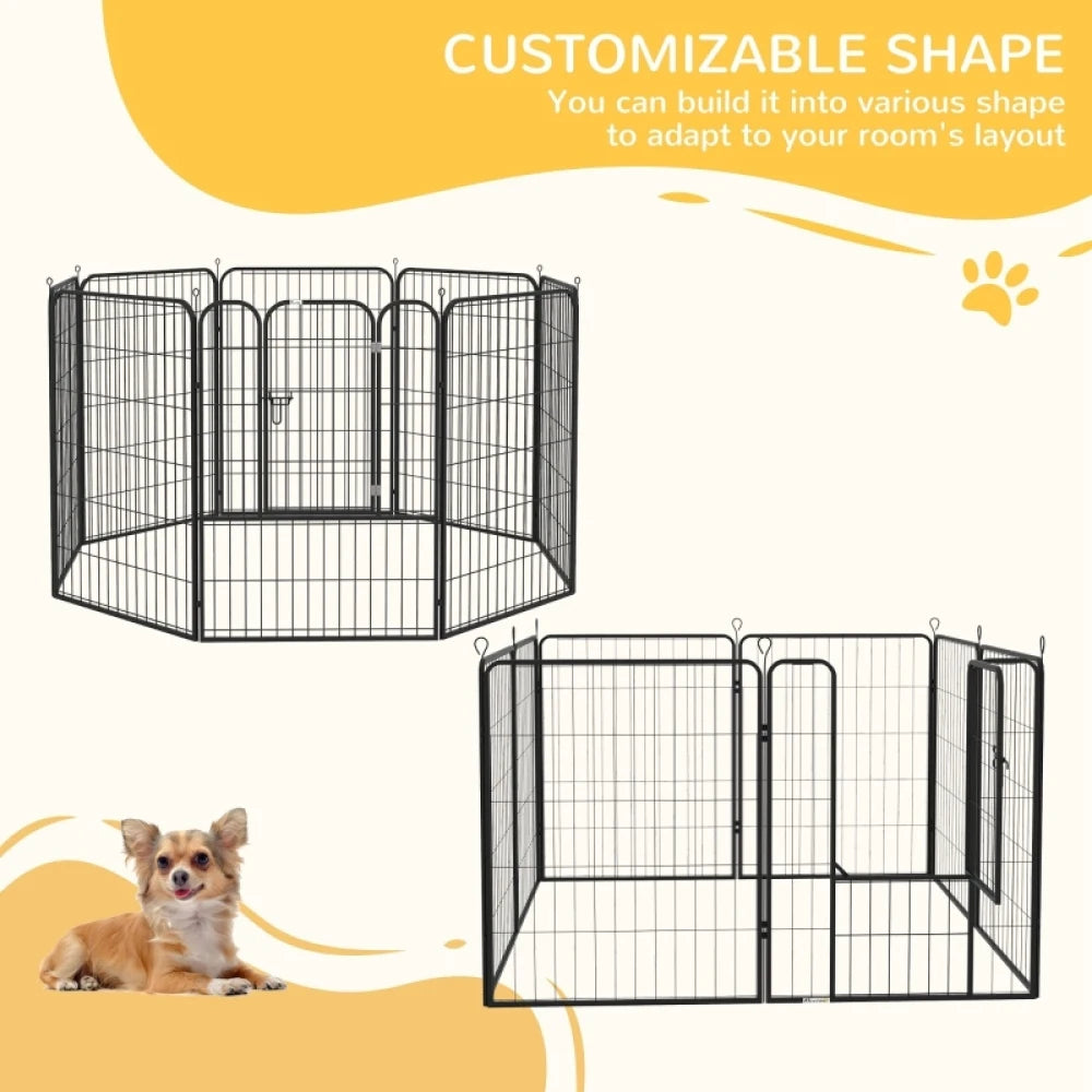 PINGGO 8 Panel Heavy Duty Puppy Playpen 160x80x100cm Steel Frame Indoor Outdoor for Large Medium Dogs Black