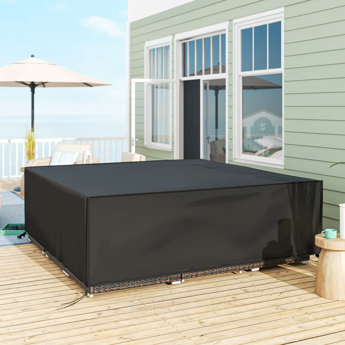 Garden Furniture Set Cover 230 x 230 x 70cm, 600D Oxford Square Patio Cover, Black