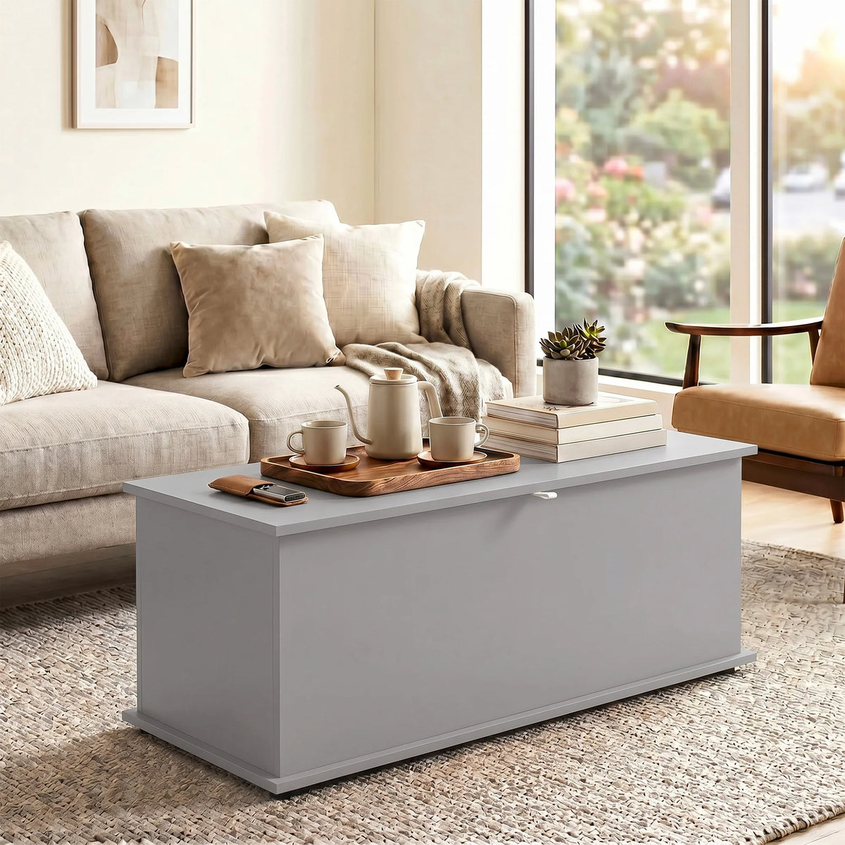 114L Storage Chest, Storage Box with Flip-Top Lid for Entryway, Grey