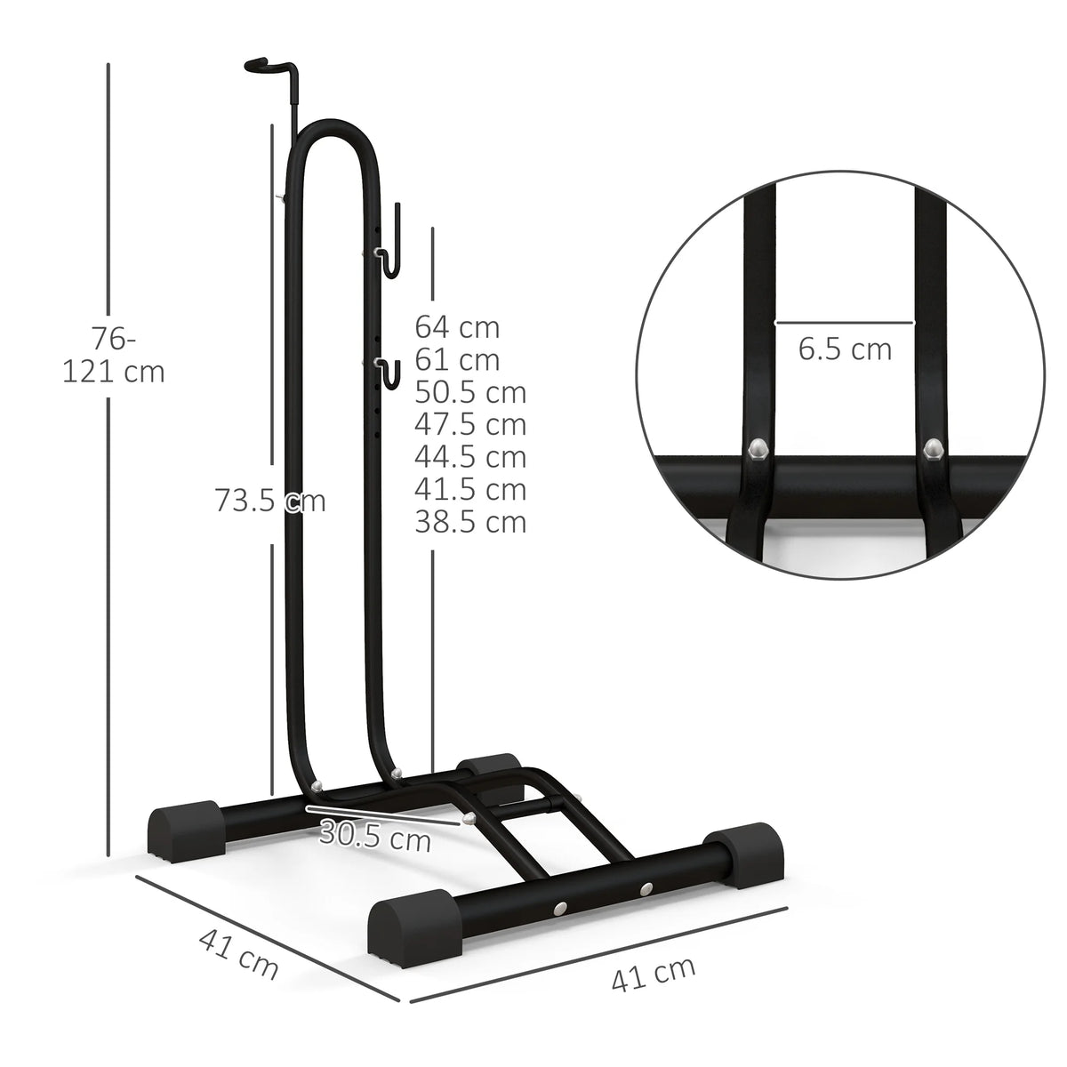 Bike Rack, Vertical & Horizontal Bike Stand with Adjustable Hooks, Black