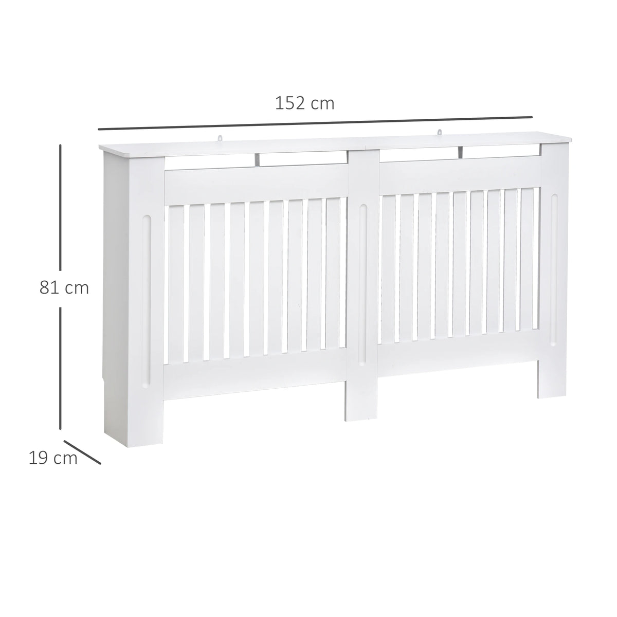 Slatted Radiator Cover with Top Shelf, White MDF, 152 x 19 x 81cm