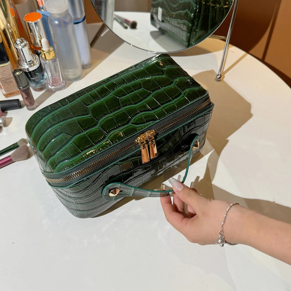 PU Leather Makeup Bag Multi Compartment Cosmetic Organizer Travel Toiletry Bag