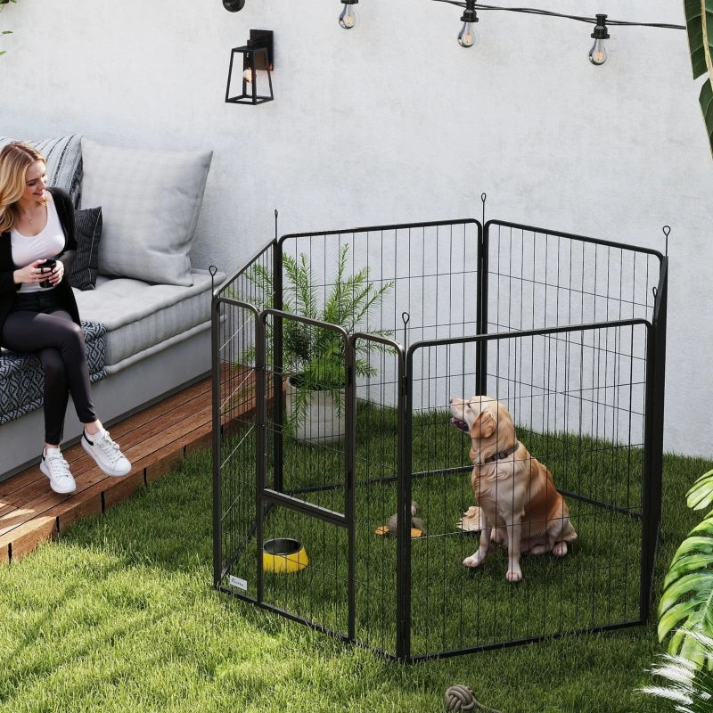 PINGGO 6 Panel Dog Playpen 160x80x100cm Portable Detachable with Door for Large Dogs Grey
