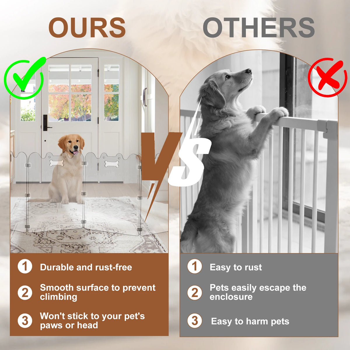 Transparent Acrylic Pet Gate 6 Panel Foldable Freestanding with Carry Handles Clear Indoor Barrier Playpen