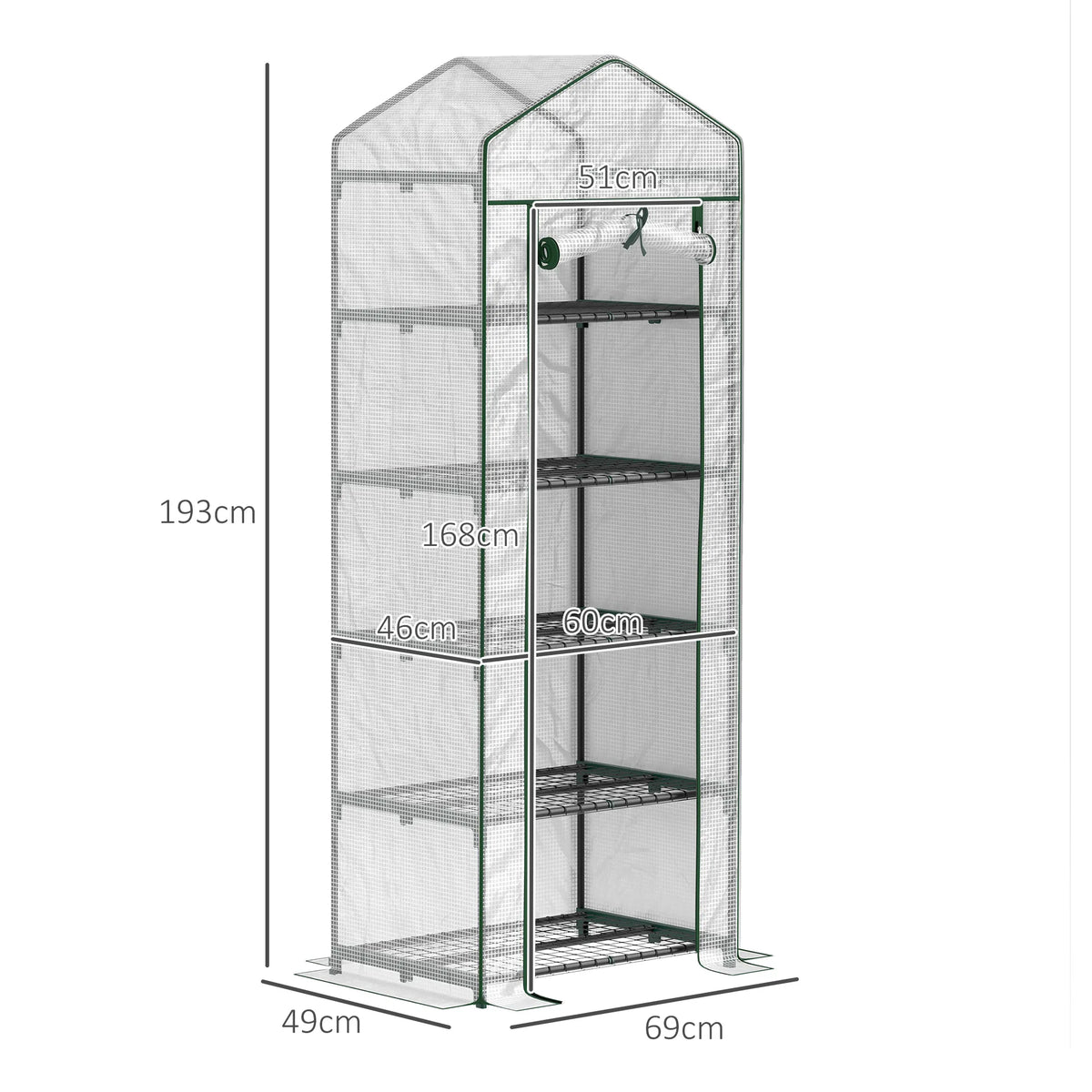 Portable Mini Greenhouse with 5 Wire Shelves and Roll-Up Door, 193cm