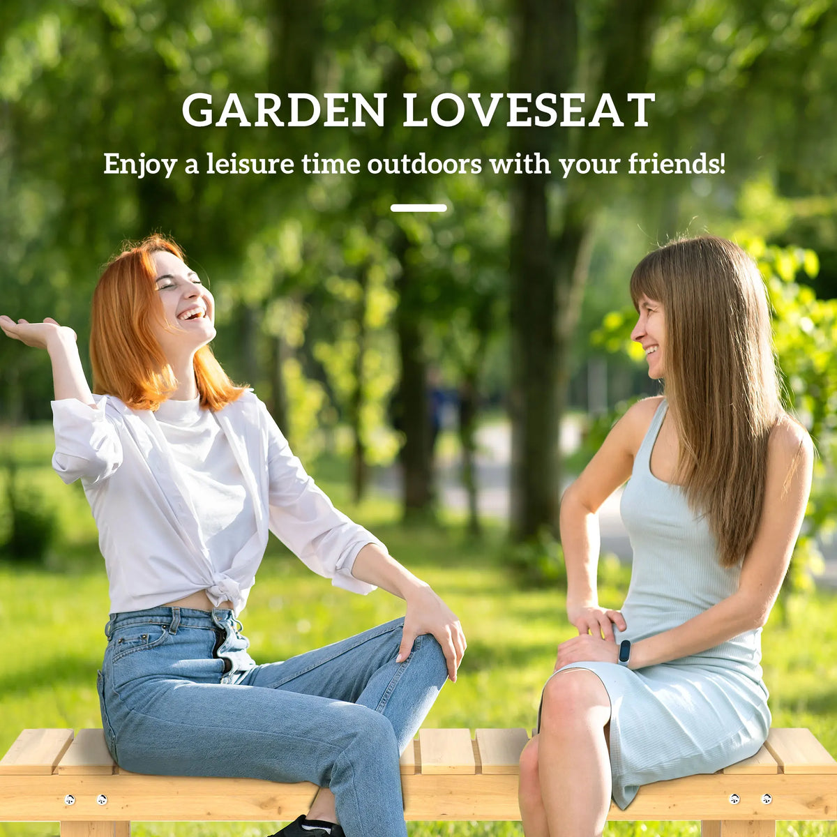 2 Seater Wooden Garden Bench 110x38x35cm Solid Fir Slatted Seat with Foot Bar Weather Resistant Paint Natural