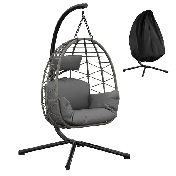 Outdoor Hanging Egg Chair with Stand, Waterproof Cushion & Rain Cover