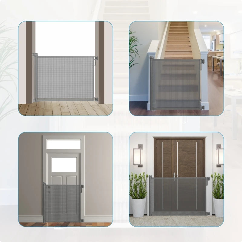 Feytory Retractable Stair Gate 130x88.9cm Metal Mesh Baby Dog Gate One Hand Operation White