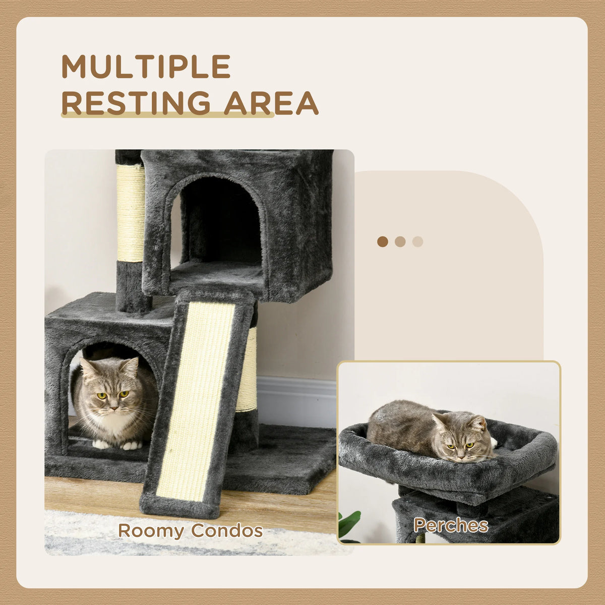 Cat Rest & Play Activity Tree w/ 2 House Perch Scratching Post