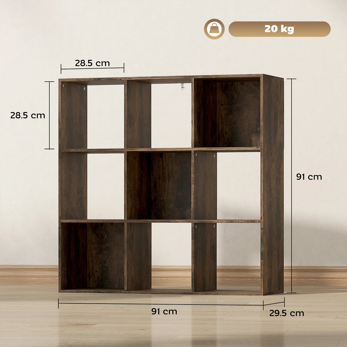 9 Cube Storage Unit, Bookcase & Display Shelves, Rustic Brown
