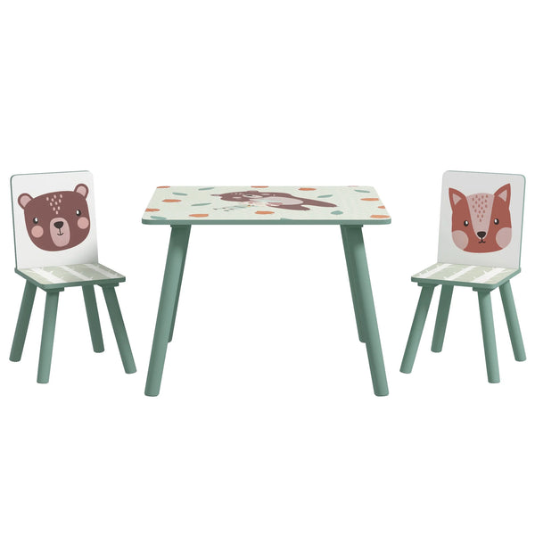 3 Piece Kids Table and Chair Set with 2 Chairs Animal Design Rounded Edges for Ages 3-8 Nursery