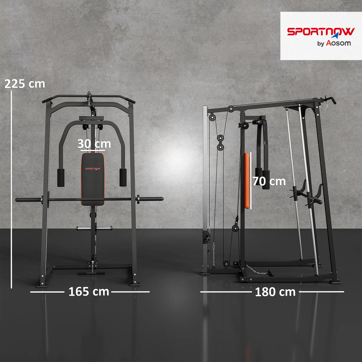 3-in-1 Smith Machine Multifunctional Power Cage with Dual Cable Pulley System, Chest Press Station & 17-Level Squat Rack