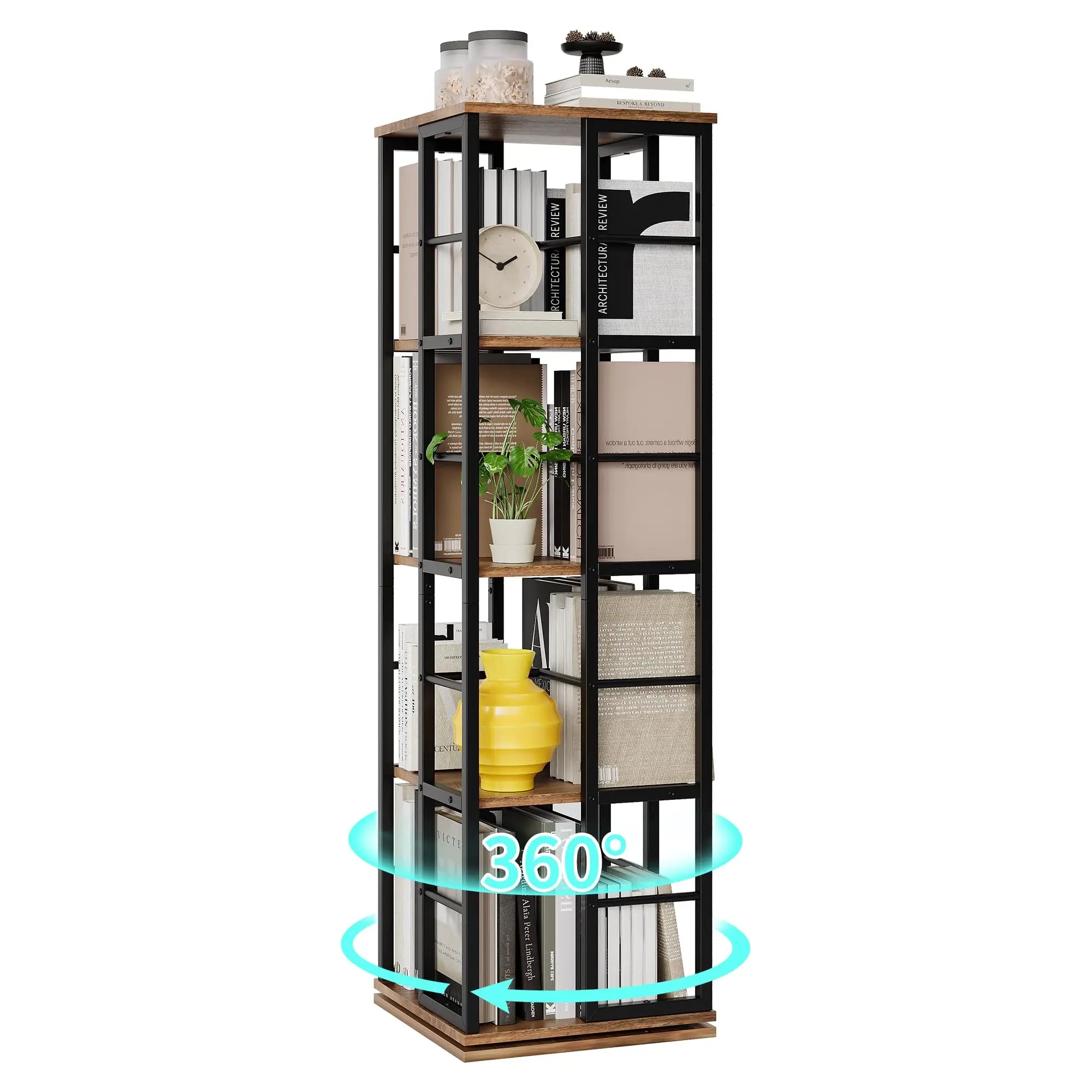 4-Tier 360° Rotating Metal Bookshelf with 16 Compartments | Slim Corner Storage Rack 54 Inch Floor Standing