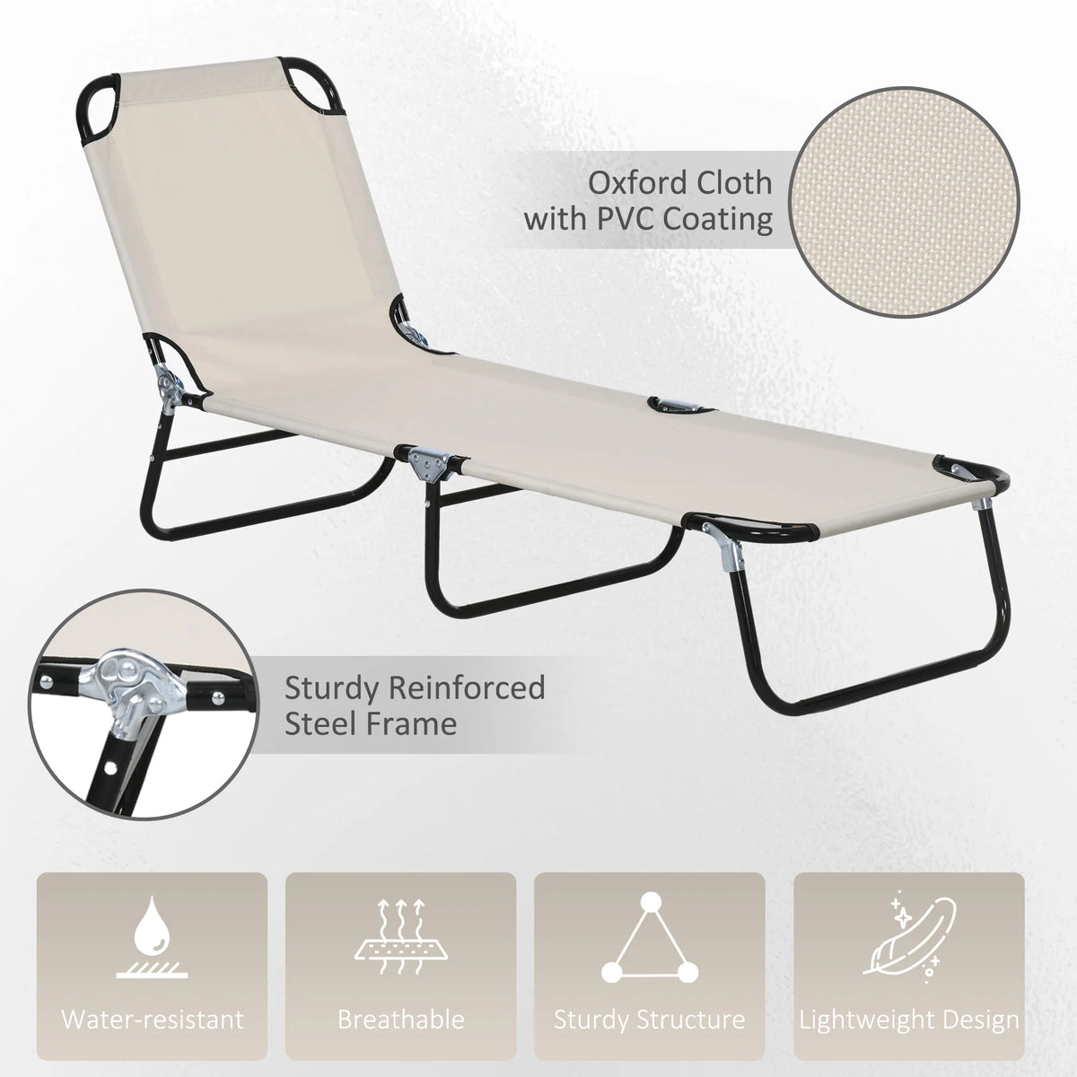 Sun Lounger Set of 2 with 5-Position Backrest, Outdoor Portable Recliner Chaise Lounge Chair