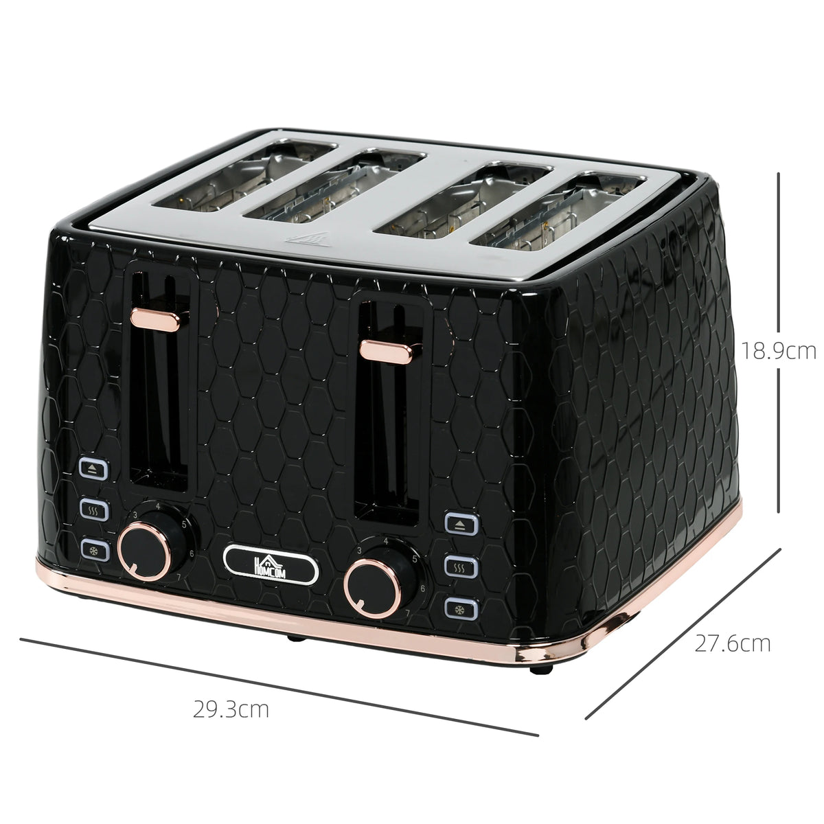 4-Slice Toaster with 7 Browning Levels, 1600W, Honeycomb Design
