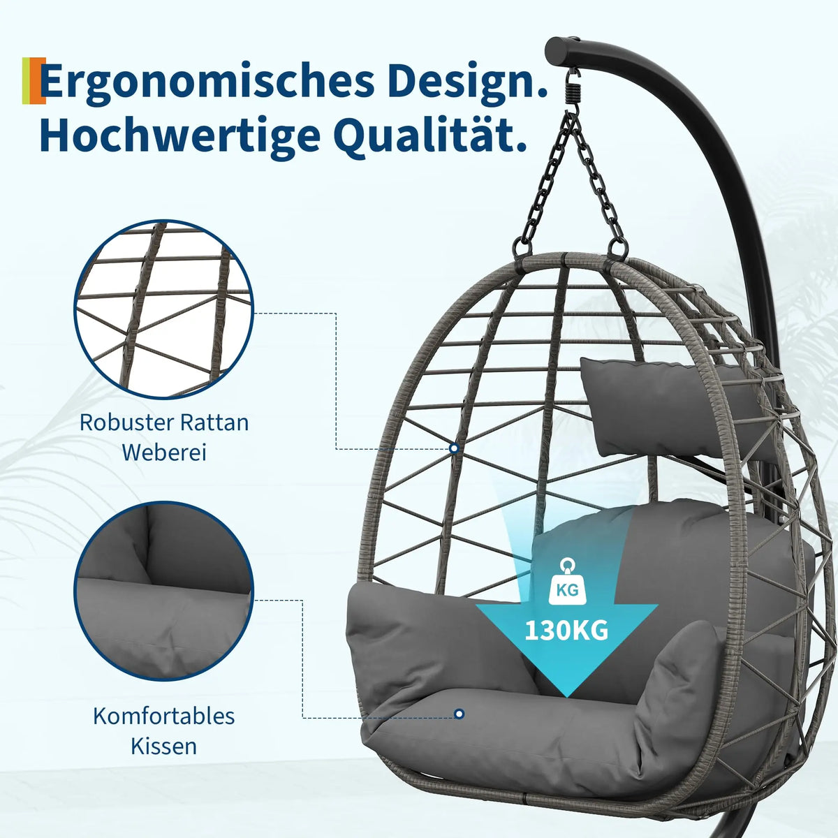 Outdoor Hanging Egg Chair with Stand, Waterproof Cushion & Rain Cover