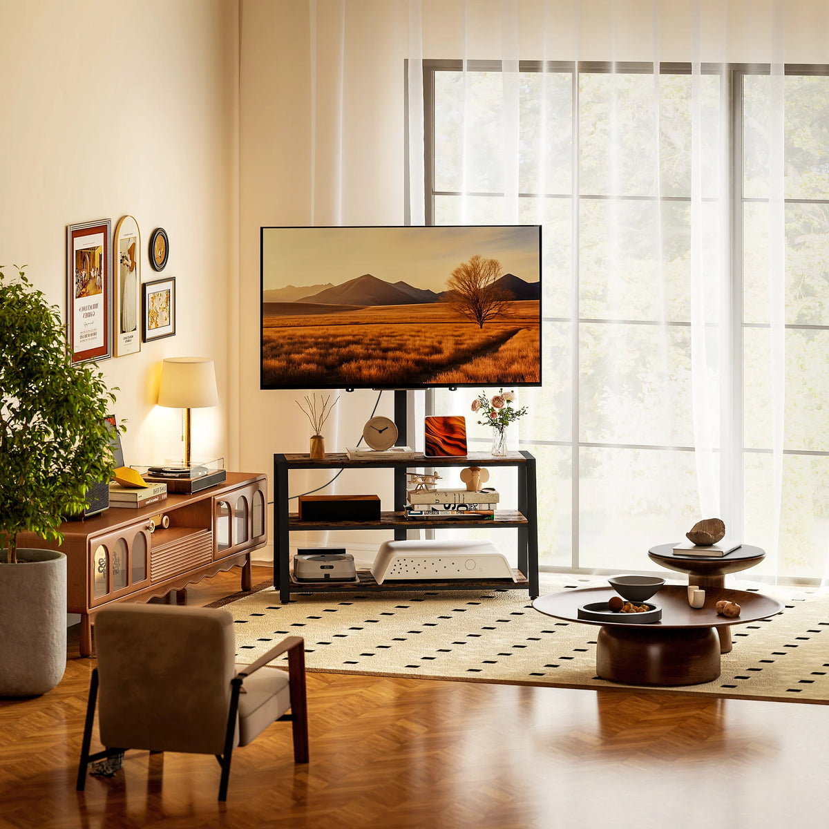 TV Stand Cabinet with Swivel Bracket for 32-70 Inch TVs