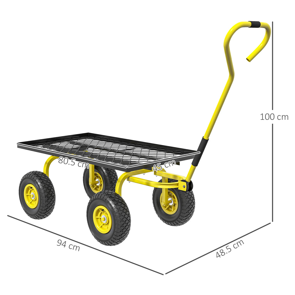 Garden Trolley Cart with Pneumatic Wheels and Swivel Front Wheels, 150kg, Yellow