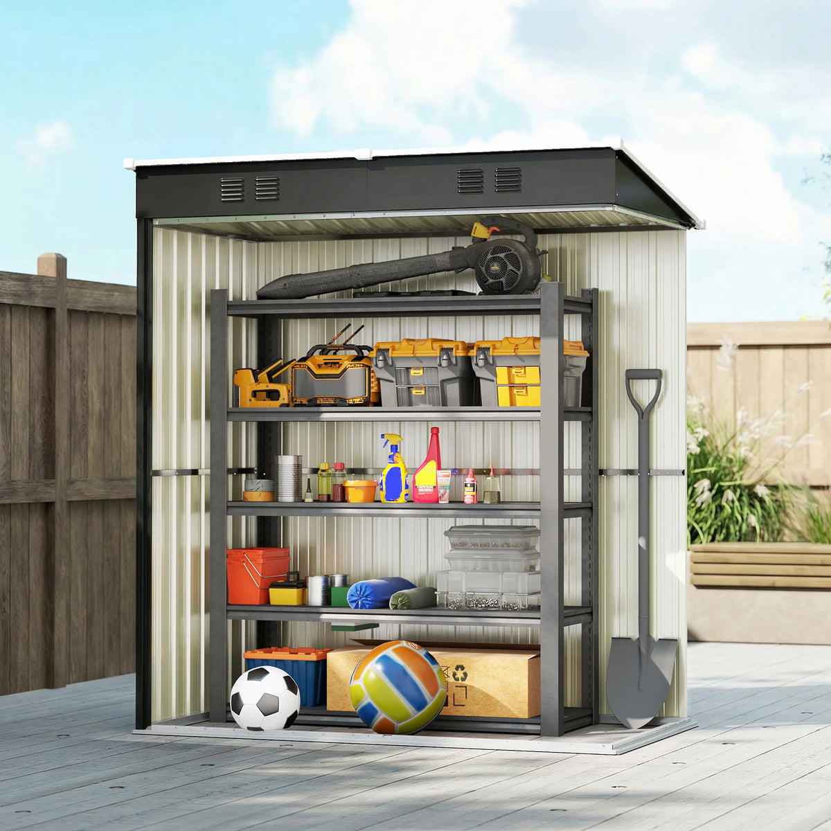 Lean-to Metal Garden Shed with Lockable Door and Vents, 5 x 3ft