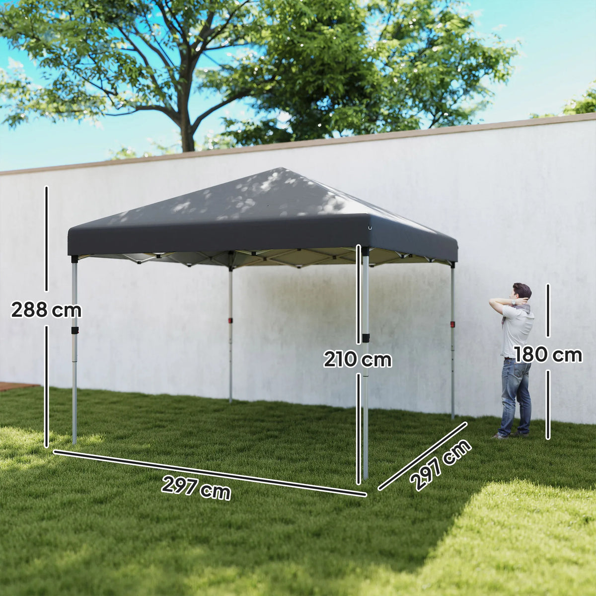 3 x 3m Pop-Up Gazebo with 2 Sidewalls, Sandbags and Wheeled Bag, Dark Grey